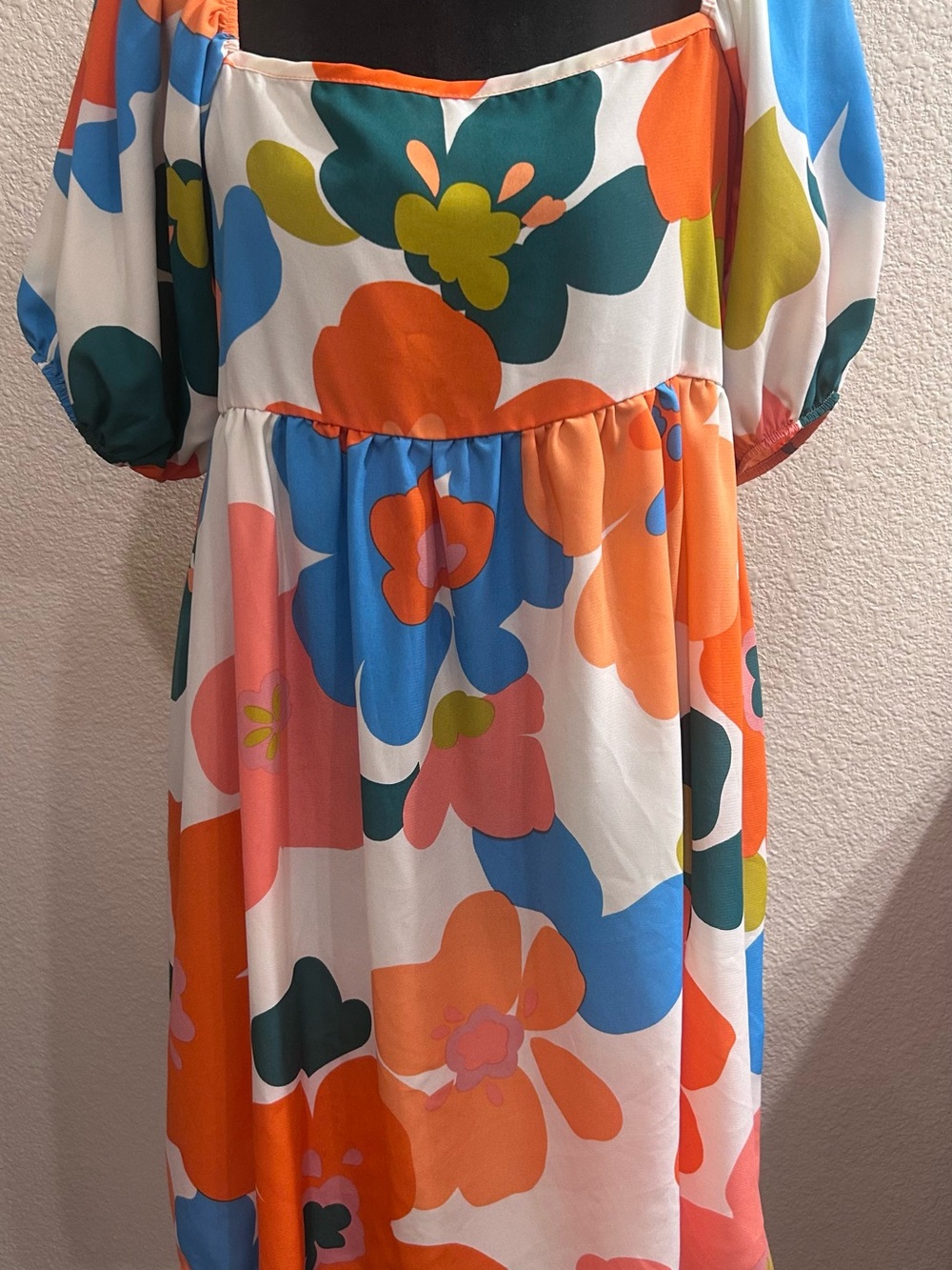 Impressions Floral Midi Dress in White, Orange & Blue